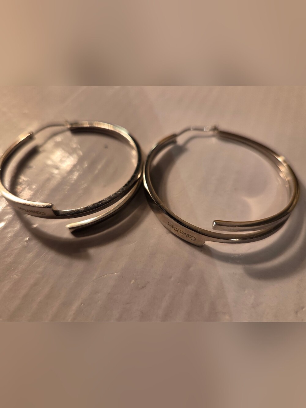Calvin Klein Polished Silver Tone Double-Band Hoop Earrings